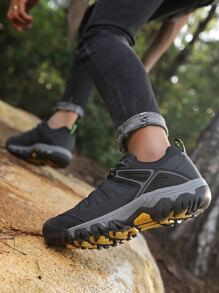 Giày đi bộ đường dài có dây buộc phía trước họa tiết chữ cái cho nam, giày thể thao ngoài trời - màu đen - Xem 4