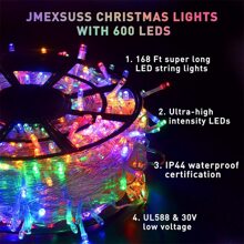 KBO JMEXSUSS 168FT 600 LED Christmas Decor Lights - 8 Modes Multicolor Outdoor/Indoor Waterproof Plug-In Party Holiday Decorations - Multicolor - View 3