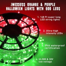 KBO JMEXSUSS 168ft 600 LED Christmas String Lights Outdoor, Color Changing Christmas Lights, Christmas Twinkle String Lights Plug In For Tree Halloween Porch Yard Christmas Decorations - Red to Green - View 4