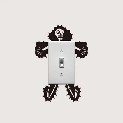 Electric Shock Skull Switch Sticker, Black Self Adhesive Switch Wall Sticker For Home Decor, Stickers, Wall Decal, Vinyl Decal For Home Decorations, Spring Decoration Items Refresh Your Home, Festival Decoration Stickers Gifts Birthday Graduation