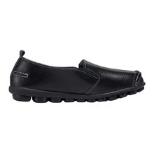 女性皮革樂福鞋舒服的平底鞋 - 黑色 - 查看 7