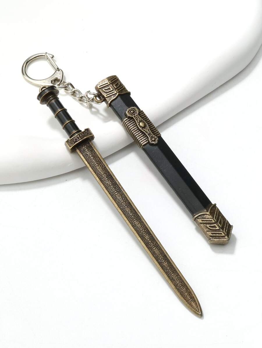 1入組中性復古劍形狀玩具裝飾鑰匙圈 - 彩色 - 查看 1