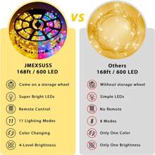 KBO JMEXSUSS 600 LED Color Changing String Lights Plug In, 168FT Warm White & Multicolor Christmas Lights With Remote, Christmas String Lights Outdoor Waterproof Clear Wire For Tree Xmas Decor - Warm White to Multicolor - View 3