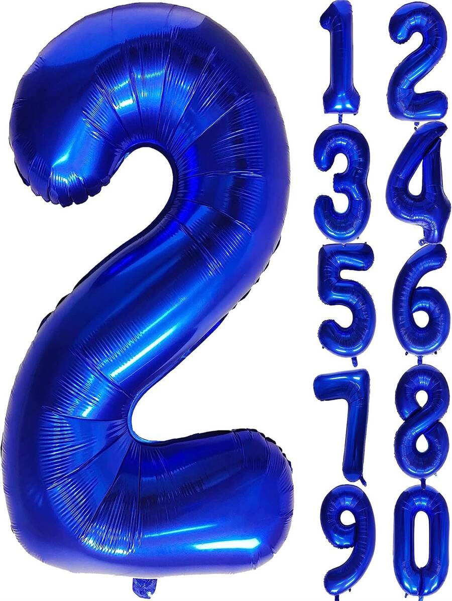 1入組 40 英寸（約 101.6 厘米）海軍藍色數字 0-9 大尺寸數字由聚酯薄膜和鋁箔材料製成，並充滿氦氣，適合生日派對、畢業典禮、週年紀念、迎嬰派對、拍照裝飾 - 寶藍色 - 查看 1