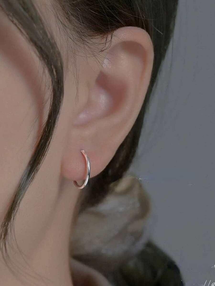 Minimalist Silver Hoop Earrings - Silver - View 1
