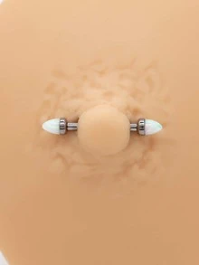 14G Titanium Nipple Barbell Opal Bridge Piercing Jewelry 14mm for Women Men - Silver - View 3