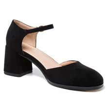 Women's Round Toe Low Chunky Block Heels Pumps Closed Toe Ankle Strap D'Orsay Sandals Dress Wedding Party Shoes - 黑色 - 查看 5