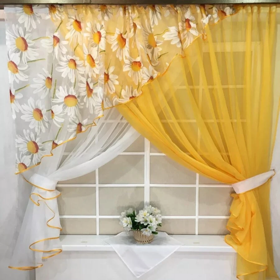 1 Miếng Thiết kế đặc biệt Cam -Vàng Ngắn Phòng bếp Rèm , Hàn Quốc Nông thôn Phong cách Một nửa Cửa sổ Rèm , Thích hợp Đối với Cửa , Cửa sổ , Phòng khách Chia rẽ