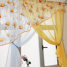 1 Miếng Thiết kế đặc biệt Cam -Vàng Ngắn Phòng bếp Rèm , Hàn Quốc Nông thôn Phong cách Một nửa Cửa sổ Rèm , Thích hợp Đối với Cửa , Cửa sổ , Phòng khách Chia rẽ - Màu vàng - Xem 5