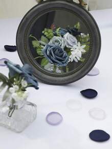 Floroom仿真花，7/12/17/22/27枝，逼真淡玫瑰色泡沫仿真玫瑰带茎，适用于DIY婚礼花束、新娘送礼会中心装饰、花艺布置、派对餐桌、家居装饰（OPP袋包装，无包装盒）、情人节、生日、毕业礼物 - 藍色 - 查看 3