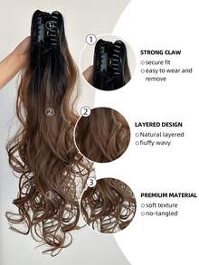 爪馬尾辮延長辮合成纖維頭髮長款自然波浪狀的波浪捲棕色的24英寸耐熱纖維 - 棕色 - 查看 6