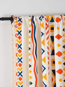 1入式波西米亞風格印花帶繩口流蘇窗簾,彩色圓形圖案 - 彩色 - 查看 2