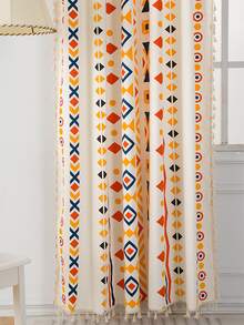 1入式波西米亞風格印花帶繩口流蘇窗簾,彩色圓形圖案 - 彩色 - 查看 3