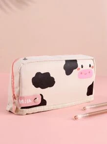 1入組卡通動物筆袋卡哇伊奶牛兒童學生文具包學校/辦公室用品 - 米色 - 查看 2