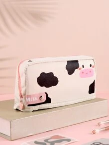 1入組卡通動物筆袋卡哇伊奶牛兒童學生文具包學校/辦公室用品 - 米色 - 查看 1