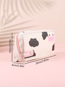 1入組卡通動物筆袋卡哇伊奶牛兒童學生文具包學校/辦公室用品 - 米色 - 查看 7