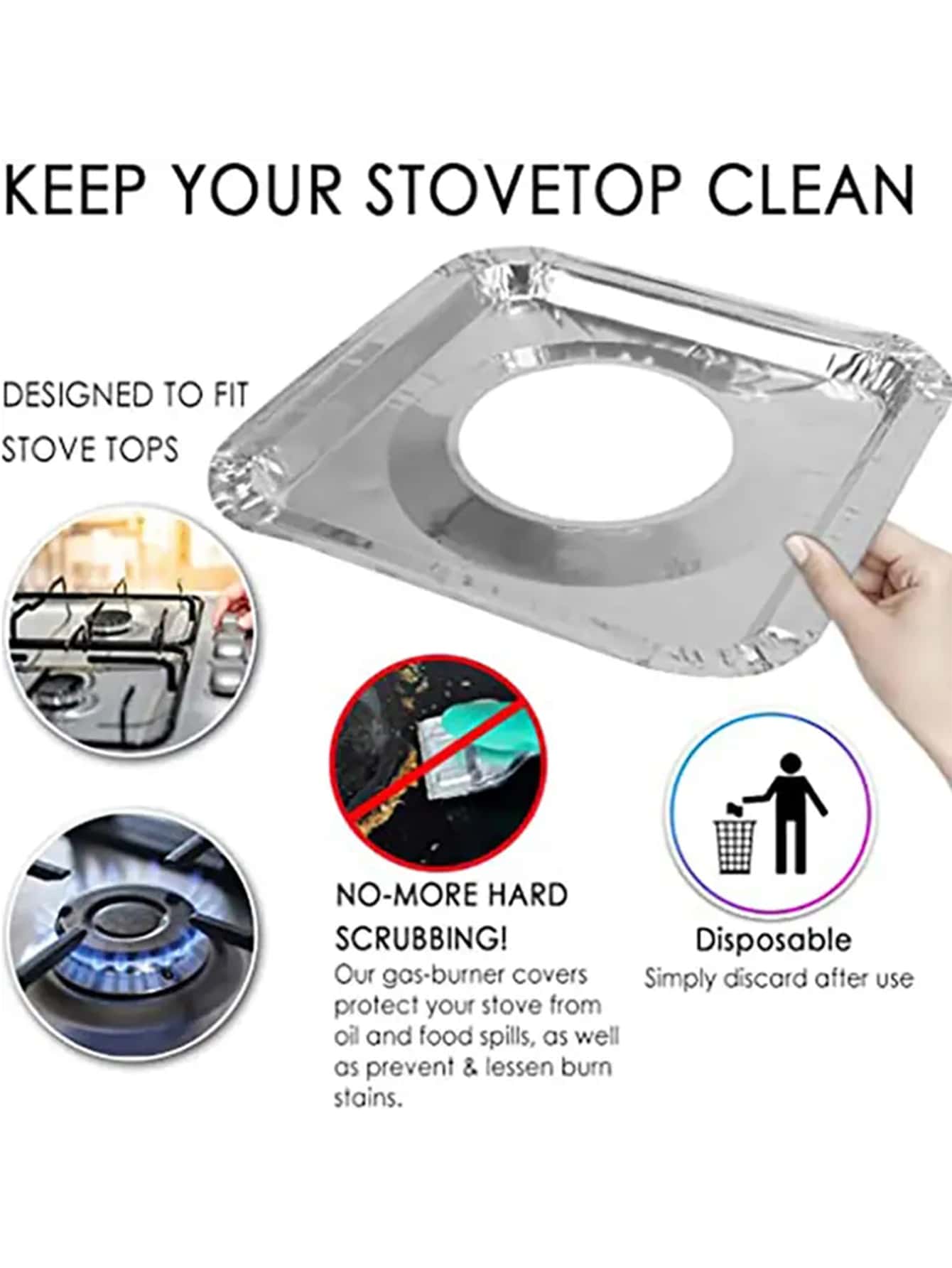 10pcs/50pcs Aluminum Foil Gas Stove Burner Liner, Disposable Square