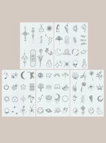 5 miếng dán hình xăm ngón tay họa tiết ngôi sao và mặt trăng đơn giản - Nhiều màu - Xem 1