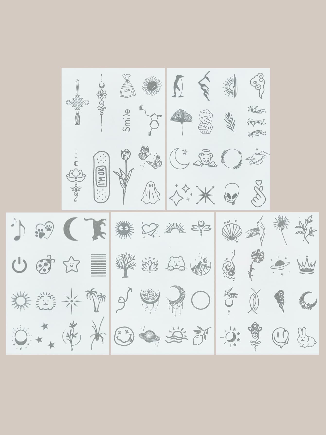 5 miếng dán hình xăm ngón tay họa tiết ngôi sao và mặt trăng đơn giản - Nhiều màu - Xem 1