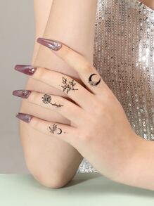 5 miếng dán hình xăm ngón tay họa tiết ngôi sao và mặt trăng đơn giản - Nhiều màu - Xem 6