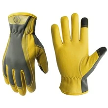 1 par de cuero trabajar Guantes para hombres & Mujer , Utility de seguridad trabajar Guantes , mecánico conductor Guantes de jardineria - Amarillo - Ver 1