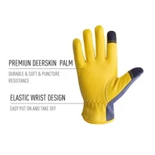 1 par de cuero trabajar Guantes para hombres & Mujer , Utility de seguridad trabajar Guantes , mecánico conductor Guantes de jardineria - Amarillo - Ver 2