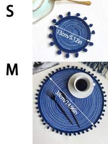 1入組編織餐墊西部風格餐飲地墊咖啡墊杯墊圓形隔熱墊桌子裝飾用品地墊 - 藍色 - 查看 6