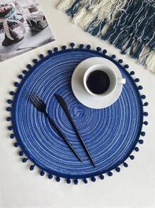 1入組編織餐墊西部風格餐飲地墊咖啡墊杯墊圓形隔熱墊桌子裝飾用品地墊 - 藍色 - 查看 3