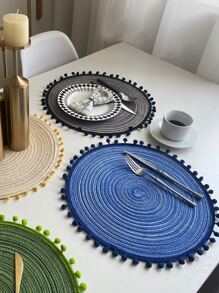 1入組編織餐墊西部風格餐飲地墊咖啡墊杯墊圓形隔熱墊桌子裝飾用品地墊 - 藍色 - 查看 2