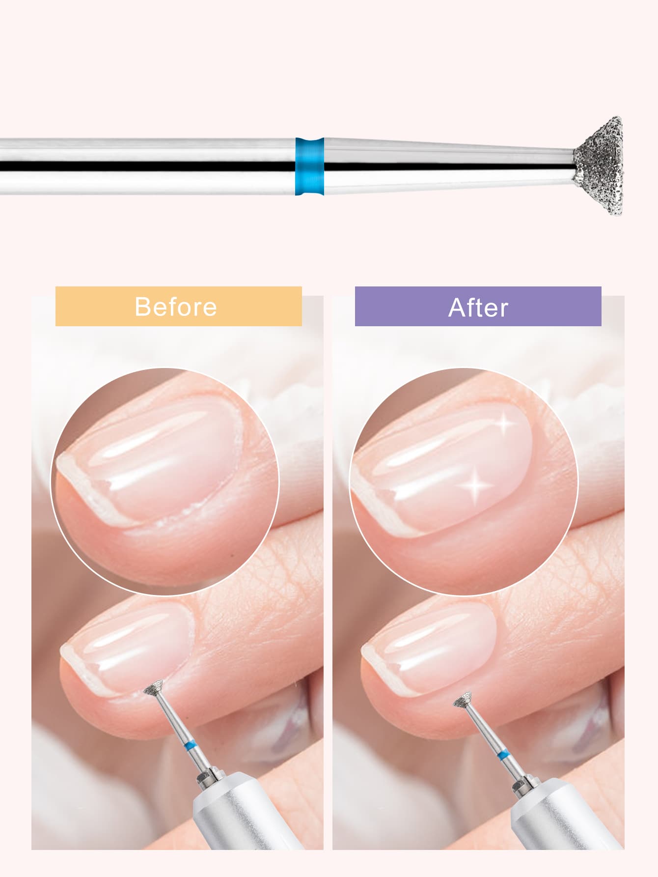 1个美甲迷你锥形水钻砂磨头，用于修整和抛光指甲边缘，去除死皮和去角质，使凝胶指甲油更加光滑，漏斗形设计，可去除指甲边缘残留的美甲凝胶。美甲用品，美甲工具，美甲艺术工具，返校季，美甲，美甲工具（适用于假指甲），美甲修脚工具 - 藍色 - 查看 1