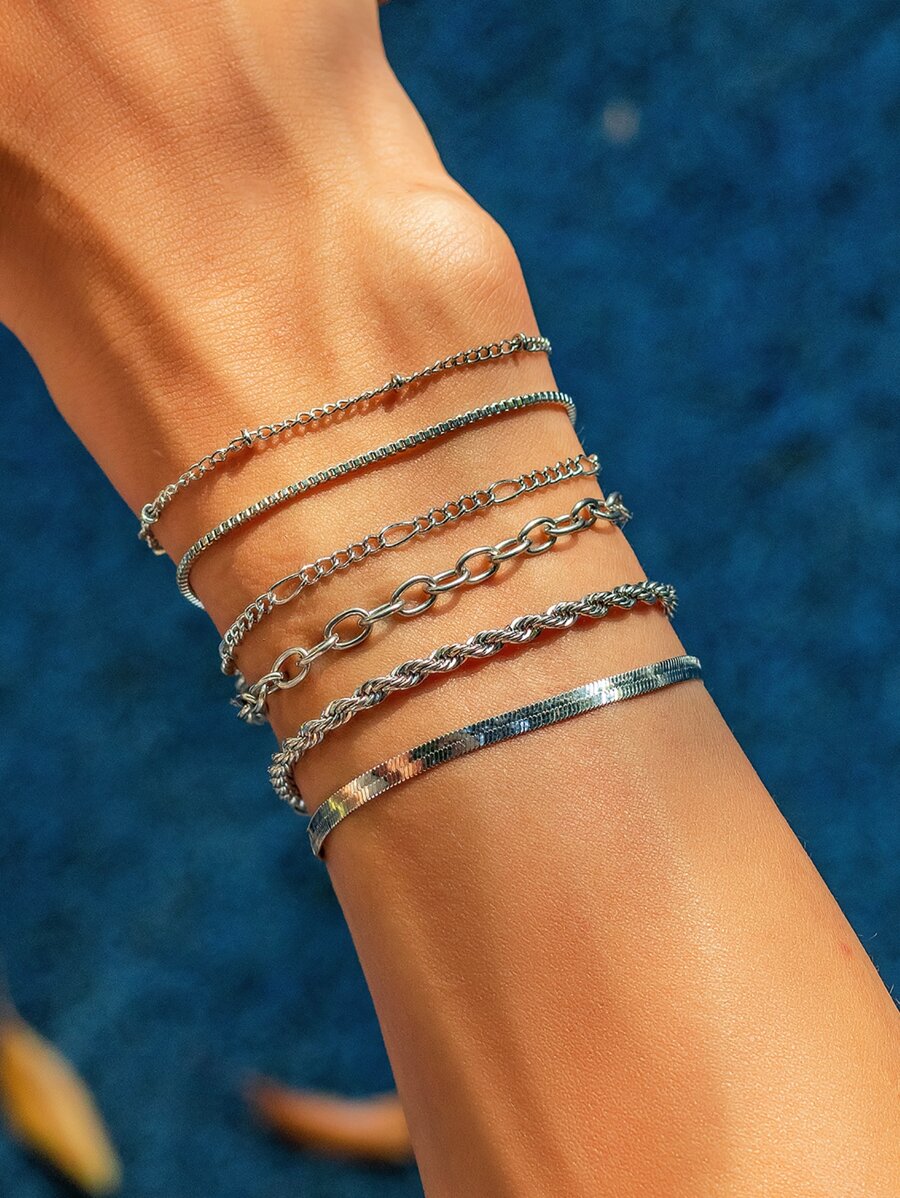 6入組/套簡約風多元素手鏈套裝適合男士