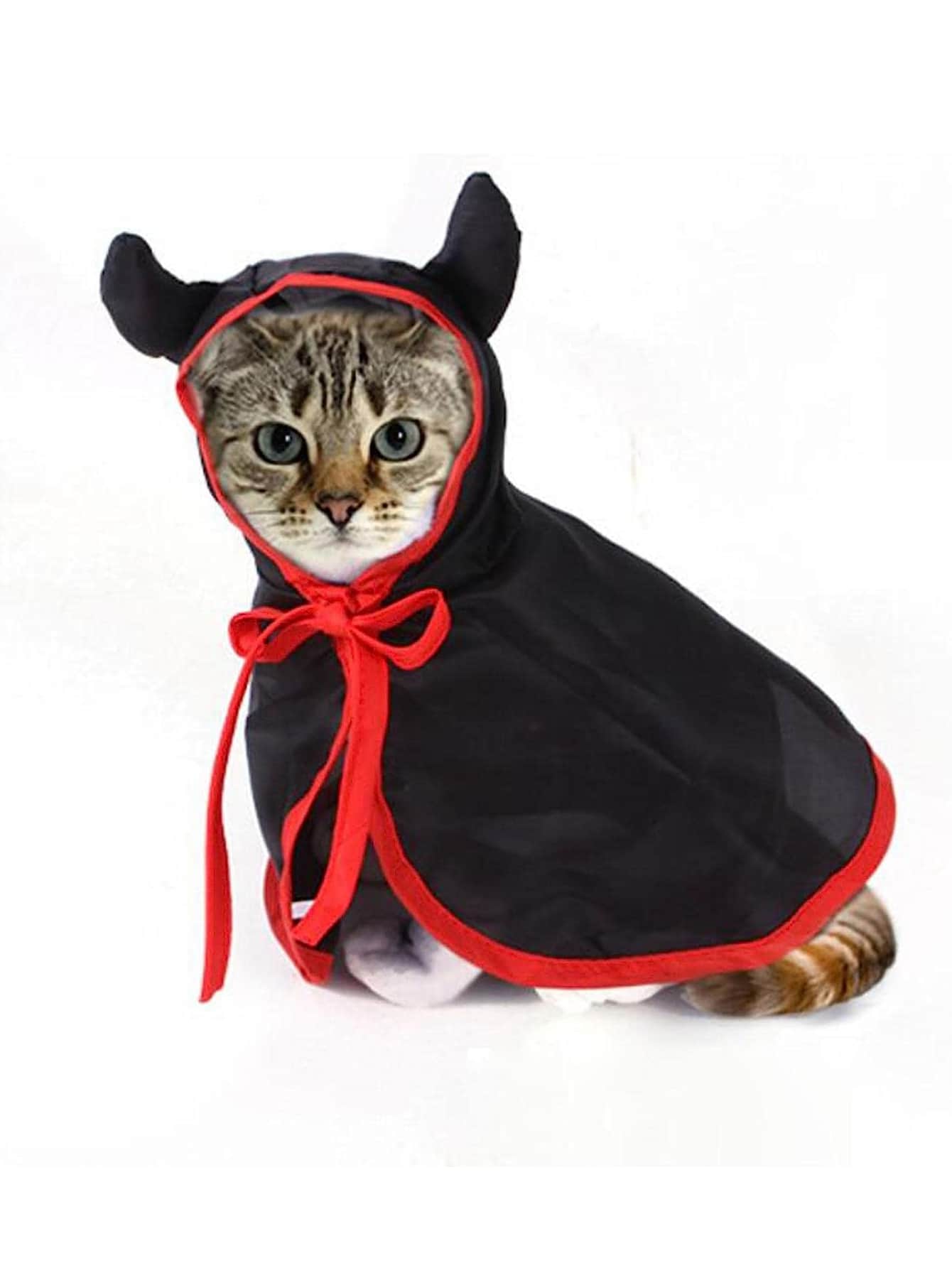 1 Miếng Halloween Sừng Hình dạng Thú cưng Cape Với áo có mũ Áo choàng Đồ trang trí Đối với Chó Và Mèo - màu đen - Xem 1