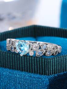 1入組魅力四射心方晶鋯石戒指適合女士適合婚禮訂婚儀式首飾類情人節禮品 - 淺藍色 - 查看 2