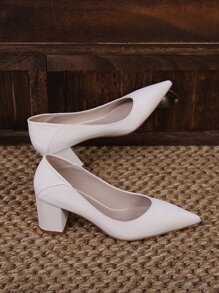 女士尖頭粗跟淺口高跟鞋,優雅白色高跟鞋 - 白色 - 查看 6
