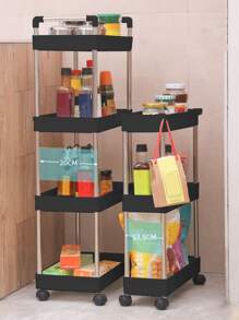 1台多功能帶輪自由組合推車，可自由移動多層貨架 - 黑色 - 查看 4