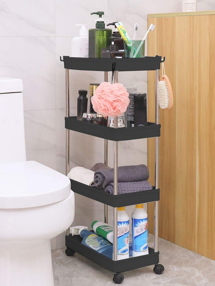 1台多功能帶輪自由組合推車，可自由移動多層貨架 - 黑色 - 查看 1