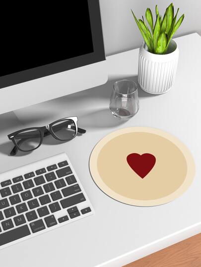 حصيرة ماوس بطباعة قلب جلد صناعي قطعة واحدة