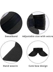 1 Mũ che nắng rộng vành, Mũ đi biển dệt có đuôi ngựa mở, có thể gập lại - màu đen - Xem 8