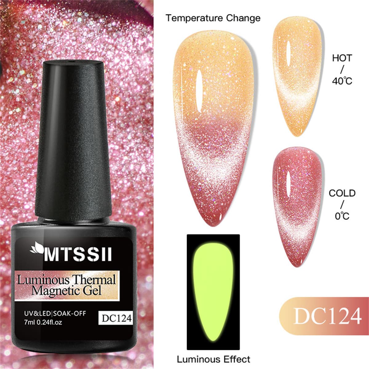 7 毫升熱發光貓磁性指甲油指甲油橙色夜光變色 Uv Led 美甲凝膠指甲清漆 - 亮橙色 - 查看 1