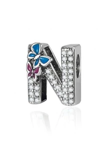 Bướm Đầy Zirconia 26 Chữ Cái AZ Trang Sức Tự Làm Bùa Thích Hợp Cho Hạt Vòng Tay 3mm - Bạc - Xem 5