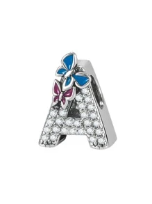 Bướm Đầy Zirconia 26 Chữ Cái AZ Trang Sức Tự Làm Bùa Thích Hợp Cho Hạt Vòng Tay 3mm - Bạc - Xem 4