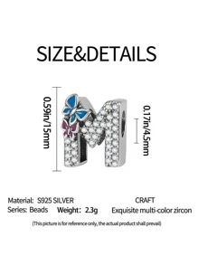 Bướm Đầy Zirconia 26 Chữ Cái AZ Trang Sức Tự Làm Bùa Thích Hợp Cho Hạt Vòng Tay 3mm - Bạc - Xem 3