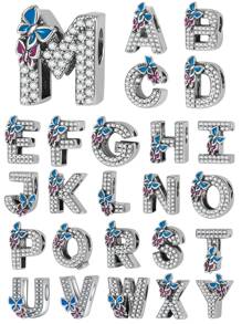 Bướm Đầy Zirconia 26 Chữ Cái AZ Trang Sức Tự Làm Bùa Thích Hợp Cho Hạt Vòng Tay 3mm - Bạc - Xem 1