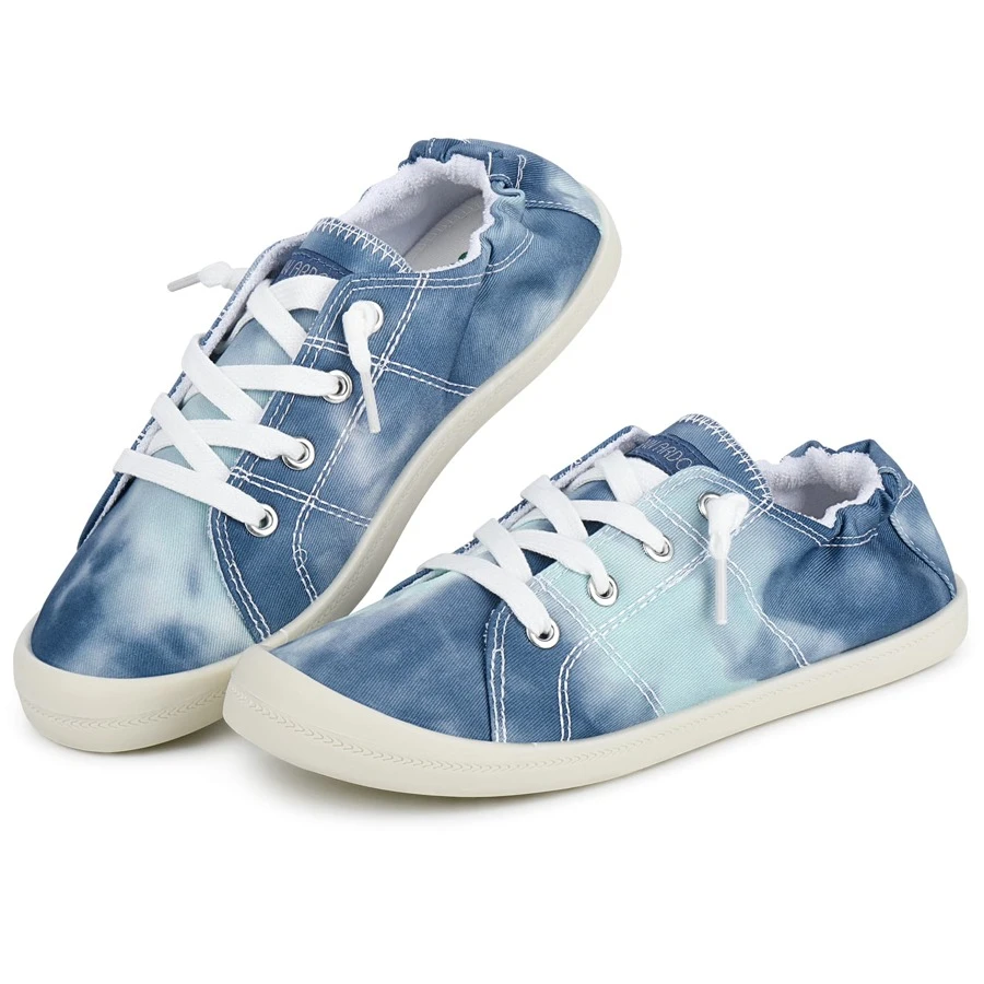 JENN ARDOR Women's Canvas Shoes Low Top Classic Slip-On Soft Memory Foam Sole Sneakers Fashion Arch Support Flats - Màu Xanh Tie-Dye - Xem 1