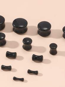 1亞克力啞鈴擴耳器耳環黑色柱子耳塞耳環洞擴張器 - 黑色 - 查看 4
