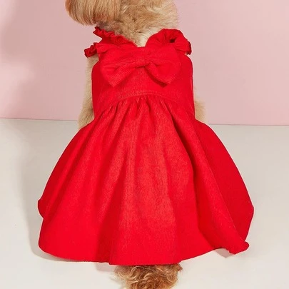 1pc Pet Dog Cat Corduroy Suspender Dress, Suitable For Spring Summer