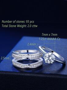 AIHUASI Bộ 2 chiếc/Bộ nhẫn cưới bạc Sterling 925 sang trọng được chứng nhận dành cho phụ nữ 7*7mm 1,25Ct cắt tròn đính đá Cubic Zirconia AAAAA lấp lánh Nhẫn đính hôn trang sức Quà tặng Valentine - Bạc - Xem 6