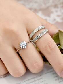 AIHUASI Bộ 2 chiếc/Bộ nhẫn cưới bạc Sterling 925 sang trọng được chứng nhận dành cho phụ nữ 7*7mm 1,25Ct cắt tròn đính đá Cubic Zirconia AAAAA lấp lánh Nhẫn đính hôn trang sức Quà tặng Valentine - Bạc - Xem 8