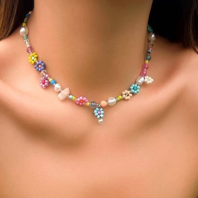 1 chiếc vòng cổ hạt cườm hình hoa ngọc trai giả nhiều màu (Màu ngọc trai giả ngẫu nhiên) Ngày lễ tình nhân
