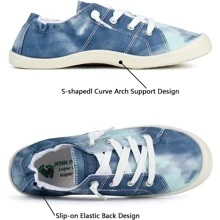 JENN ARDOR Women's Canvas Shoes Low Top Classic Slip-On Soft Memory Foam Sole Sneakers Fashion Arch Support Flats - Màu Xanh Tie-Dye - Xem 3